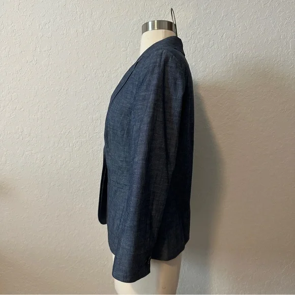 The Limited S Cropped Denim/Chambray 3/4 Sleeve Heathered Suit Jacket Blazer - Picture 4 of 10